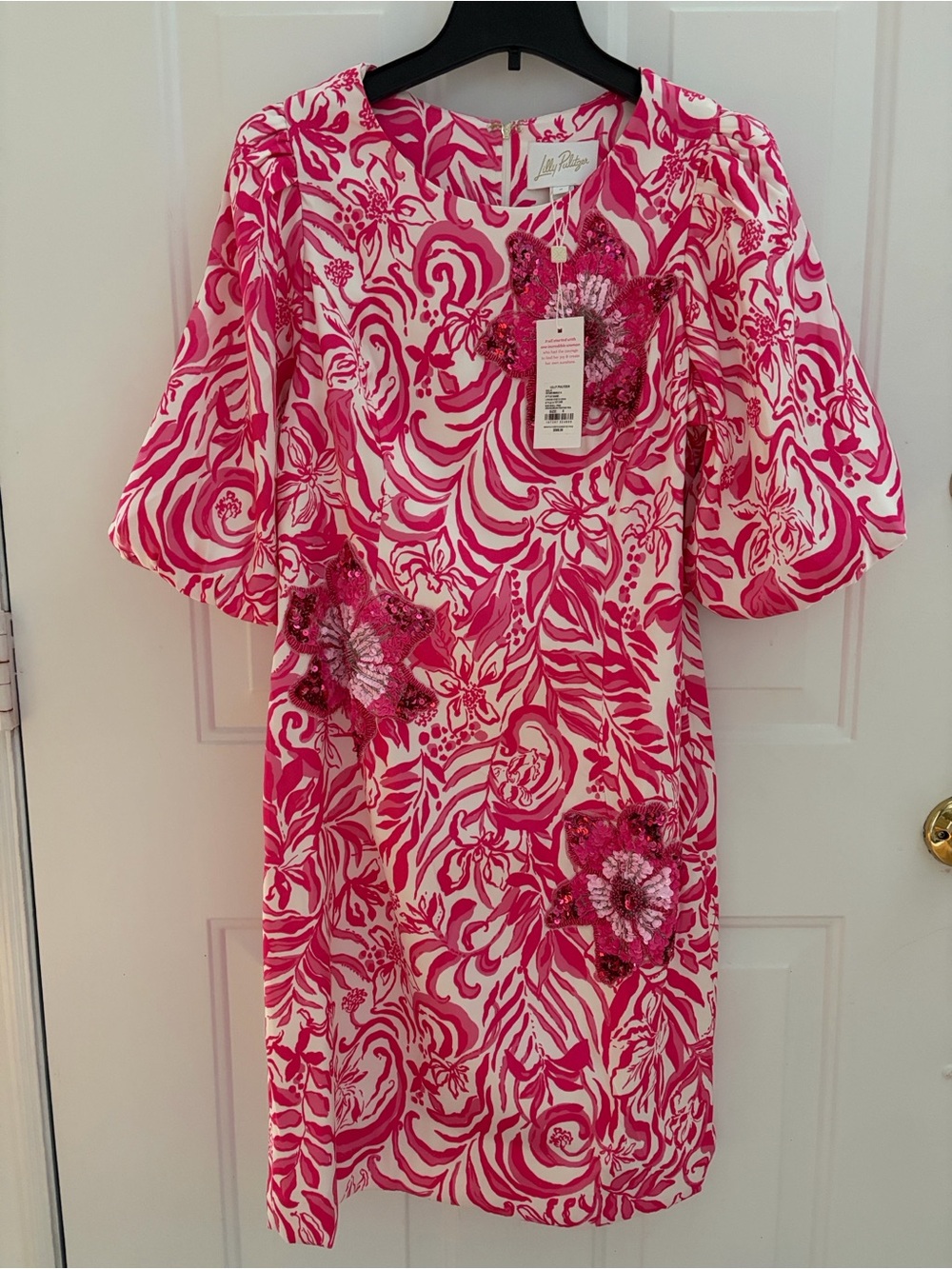 Lilly Pulitzer Lorraine Stretch Dress w hot pink sequins appliqués